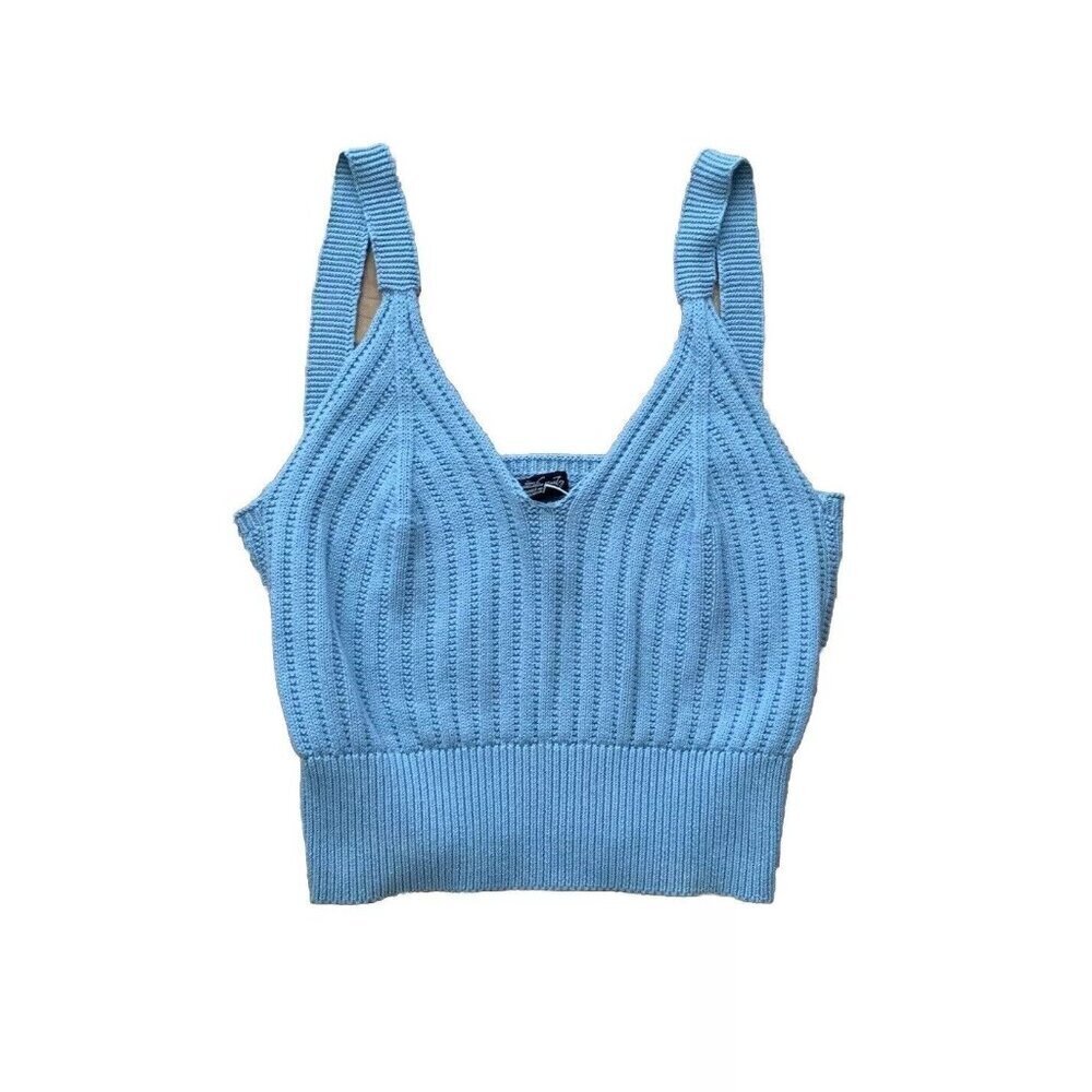 Streetwear Society Crop Top Sweater Sleeveless Medium Blue Crochet Knit NWT